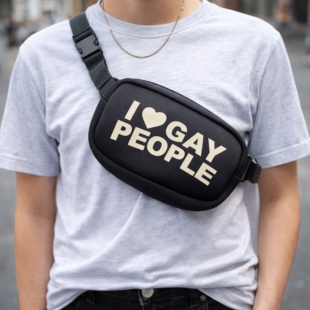 Zaddy Earth‎ Black “I Love Gay People” Fanny Pack Pride Crossbody Bag NWT